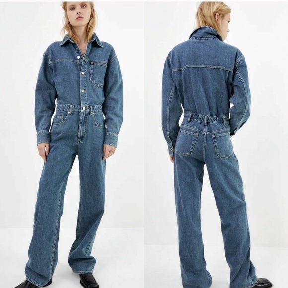 NWT Zara long denim blue jumpsuit - Picture 5 of 9